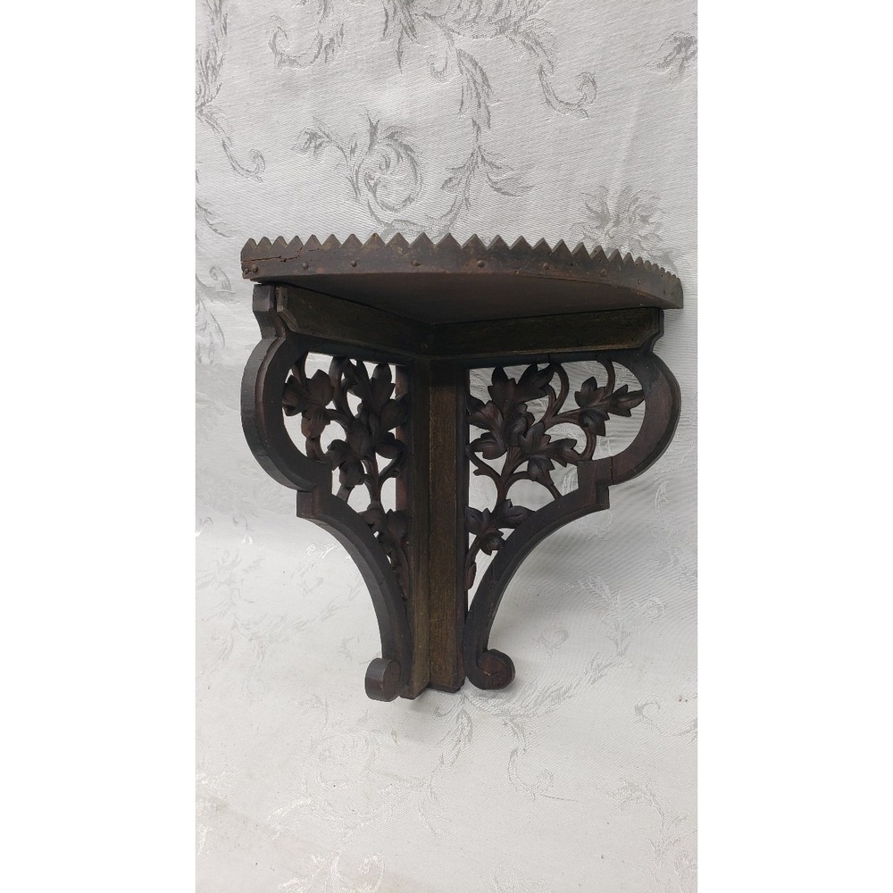 Antique Black Forest Shelf Hand Carved Wood Corner Leaf Motif 11" 1880's